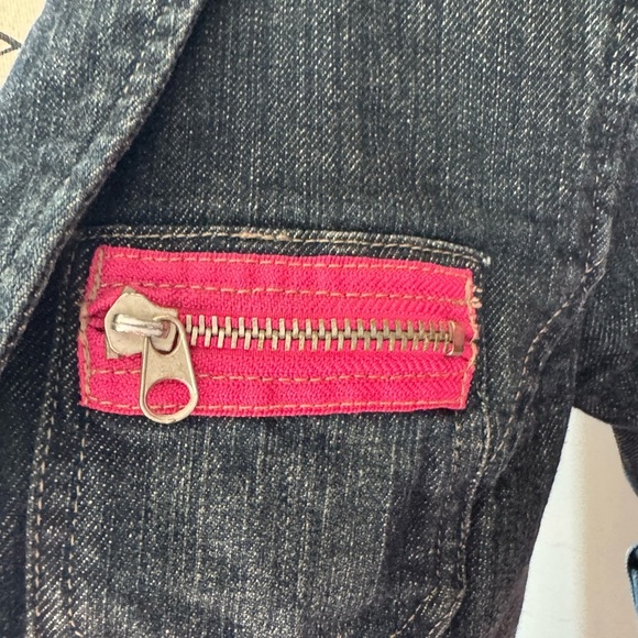 Triple Five Soul Denim Jacket with Pink Accents Ptp 16” length 18” - Picture 7 of 10